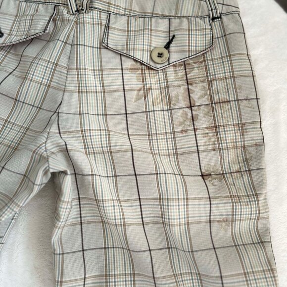 GLO Tailored Goods Beige Bermuda Shorts with a Floral Print & Pink Satin Accents - Picture 2 of 7